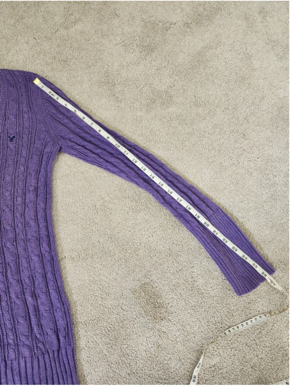 ASO Elena Gilbert Sz L Alt Y2K Purple Cotton Cable Knit Sweater Prep Old Money - Picture 10 of 11